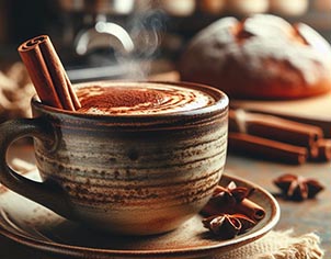 taza de leche con canela en rama